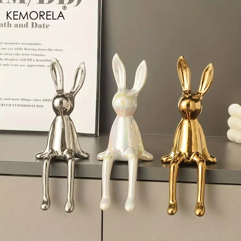 1st Ceramic Longeared Sitting Rabbit Room Ornaments Staty Luxury Home Decoration Accessories Highend Art Aesthetics 240513