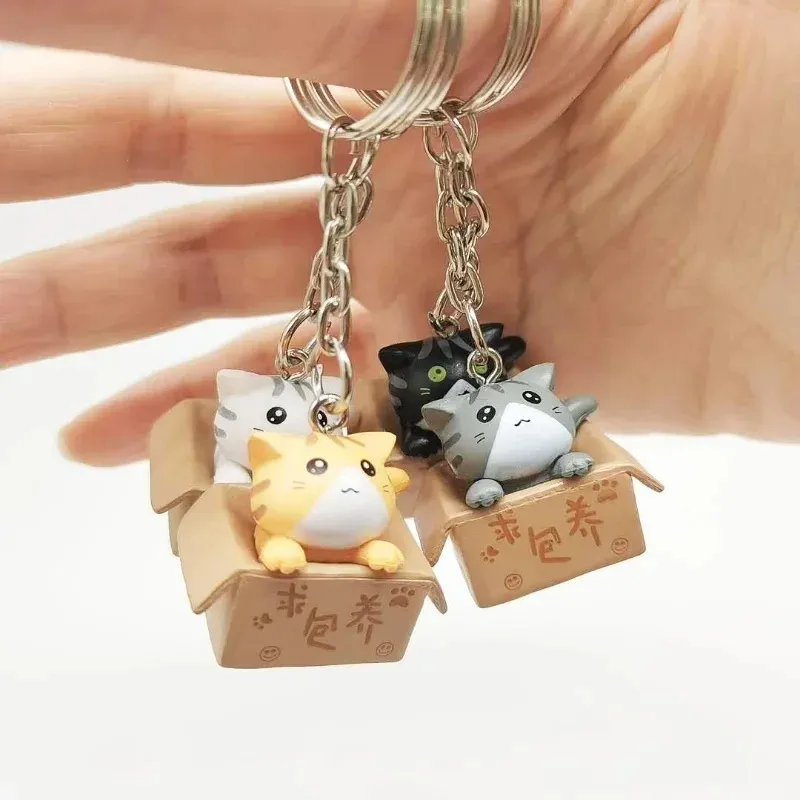 Personalità creativa Cute Little Cat Box Keychain for Women Uomini Pendenti a borse il portachiavi