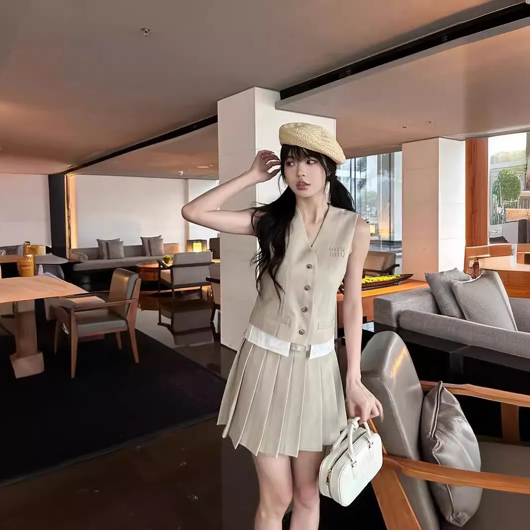 Miu Miu Style Two-Piece Set: Skirt & Vest