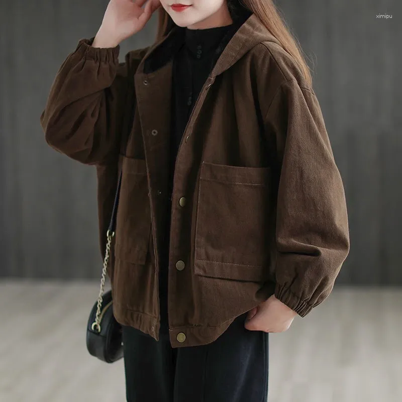 Women's Trench Coats Winter Padded Warm Cotton Jacket Women 2024 Quilted Hooded Parka Loose Long Sleeve Tops Vintage Casual Femme Clothing