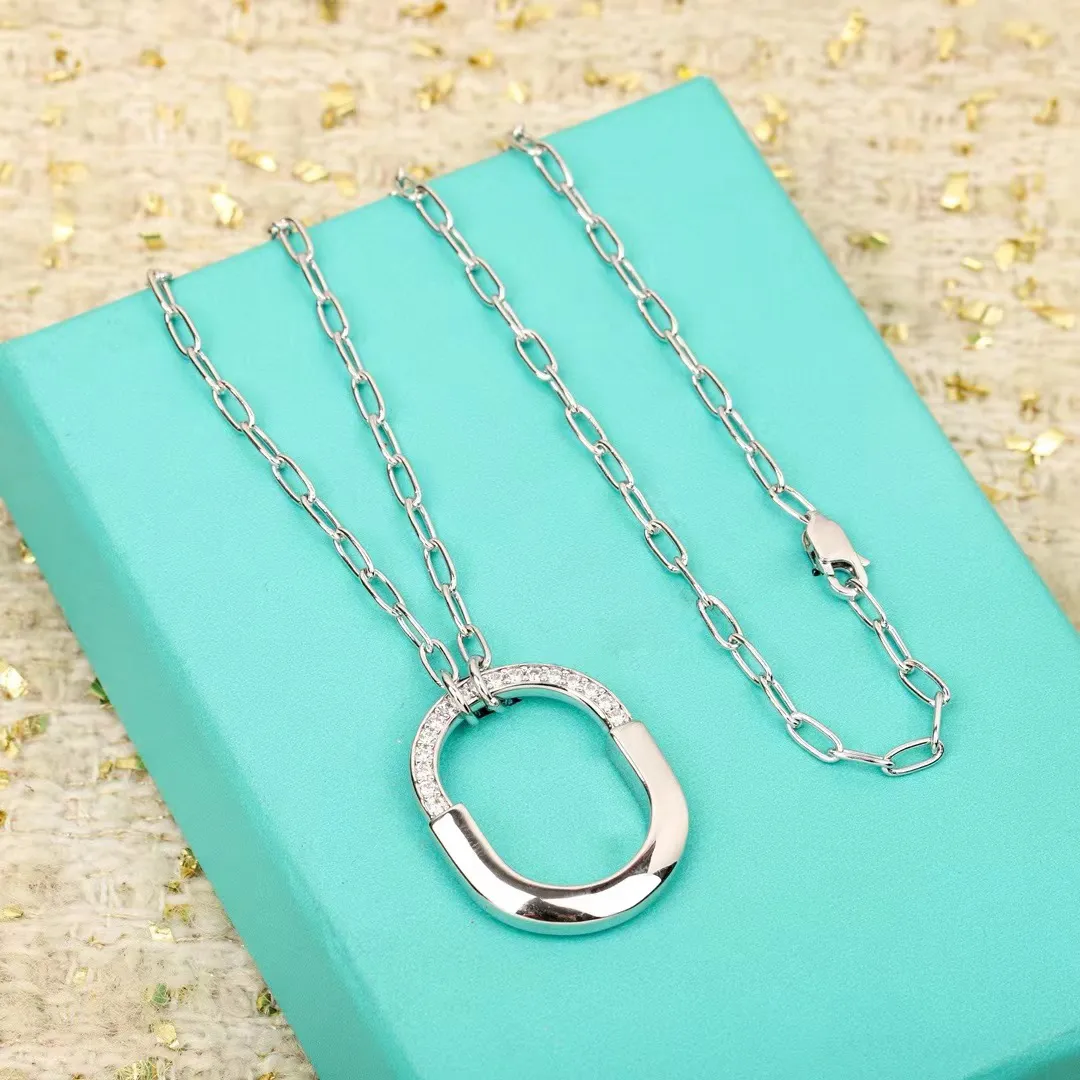 Designer Lock pendant necklaces men women pendant necklaces 925 sterling silver U-shaped thick chain with diamonds fashion luxury lock necklace color Holiday Gift 7
