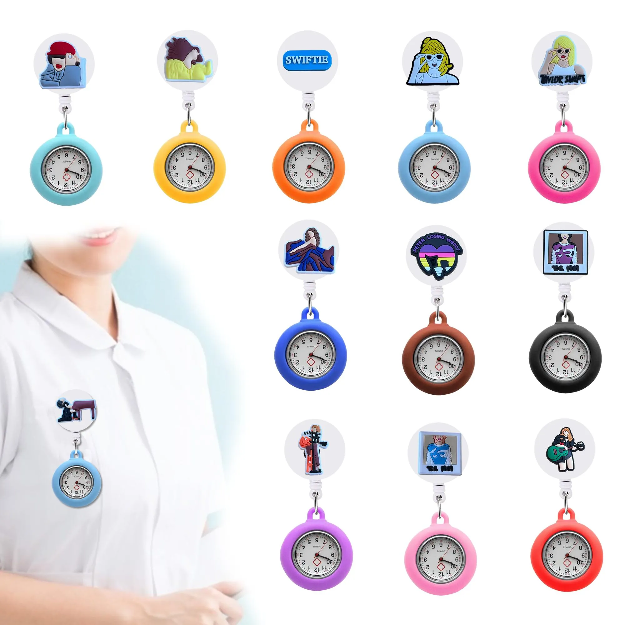 Other Watches Cute Style Clip Pocket Brooch Quartz Movement Stethoscope Retractable Fob Watch Arabic Numeral Dial Nurse Badge Reel Han Othw3