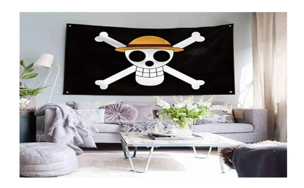 Shaboo trycker Luffy One Piece Jolly Roger Pirate Flags Banners 3 x 5ft med fyra mässing GROMMETS1380867