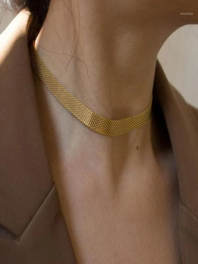 Chokers Simple Weaved Wide Chain Necklace ClaVicle Textured Choker Halsband för kvinnor Vintage Collier Femme Minimalistiska smycken19939588