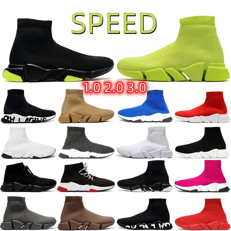 Designer Mens Womens Shoes Sock Speed ​​Graffiti White Black Red Brown Pink Green Clear Sole Lace-Up Neon Socks Speed ​​Runner Trainers Platform Sneakers Casual Shoe