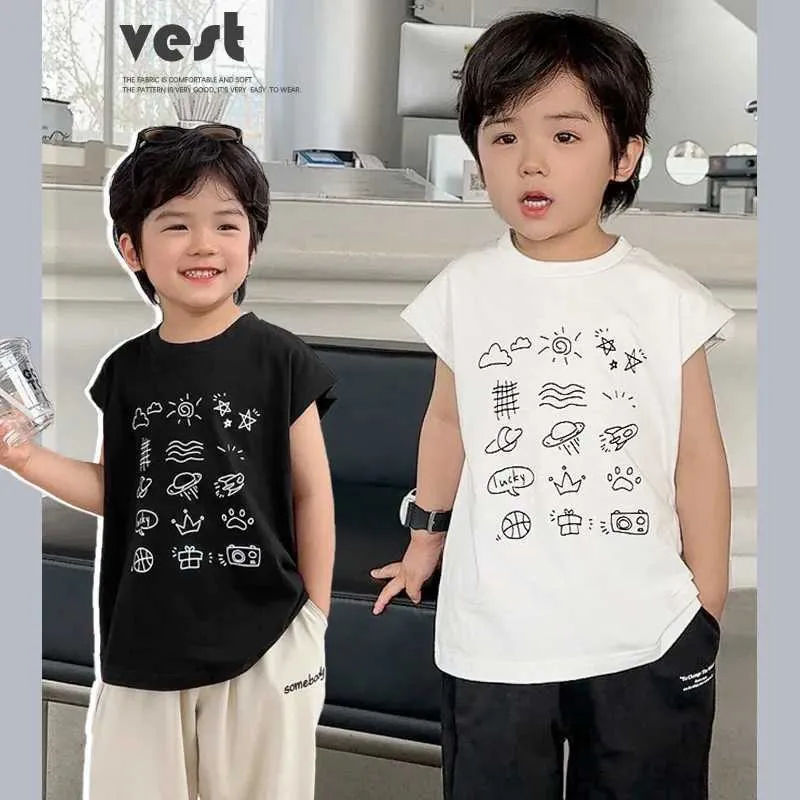 VEST Baby Boy Tank Top Childrens ärmlös Vest 2024 Summer Cartoon Printed Top Of The Line T-shirt Barns underkläder Casual Clothll2405