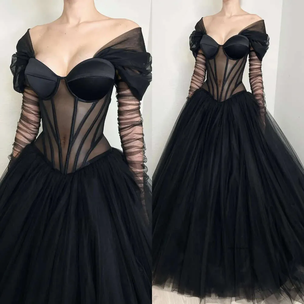 Gothic Wedding Attire: A Line Boho Dress Elegant Black Tulle - Main Image