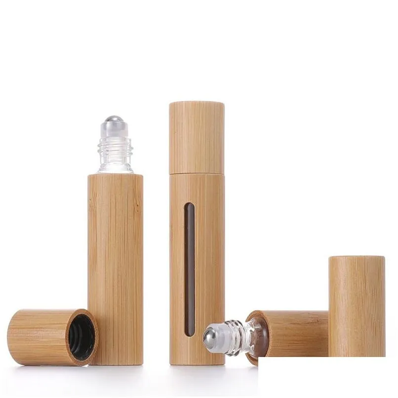 Inpakkende flessen Groothandel 10 ml Bamboo Roll op fles open raam Creatief glas Essentiële olie Mini Cosmetische lege bottel druppel deli dh4se