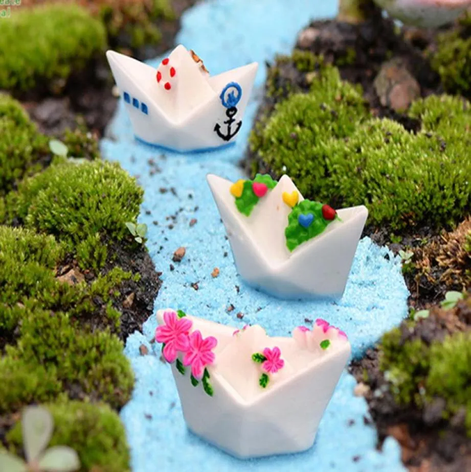 9pcs Paper Boat Miniature Figurines terrarium Bonsai Resin Craft Fairy Garden Gnome micro paysage Cake Decoracion Jardin6852628