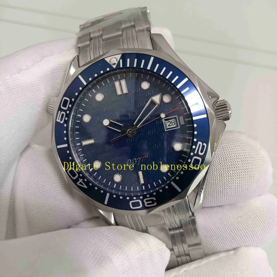 Vrai photo dans la boîte d'origine pour hommes montres automatiques Men Blue Dial 007 Bracelet en acier inoxydable Limited Edition Professional Asia 2813 MOV 290B