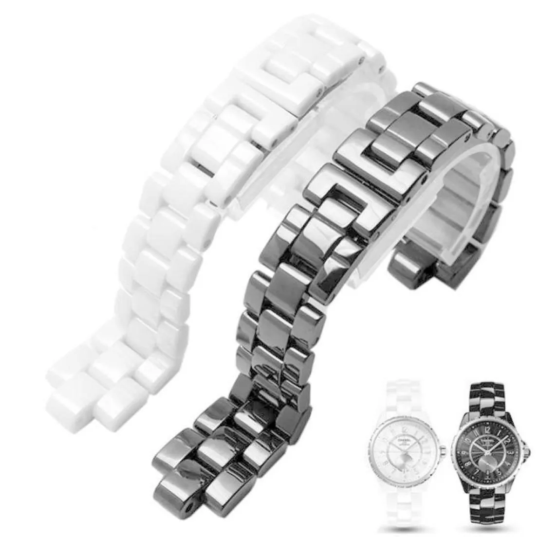 Banda de vigilância convexa Cerâmica Black White Watch for J12 Bands Bands 16mm 19mm Strap Links sólidos Especiais Bucking Buckle H09154631222