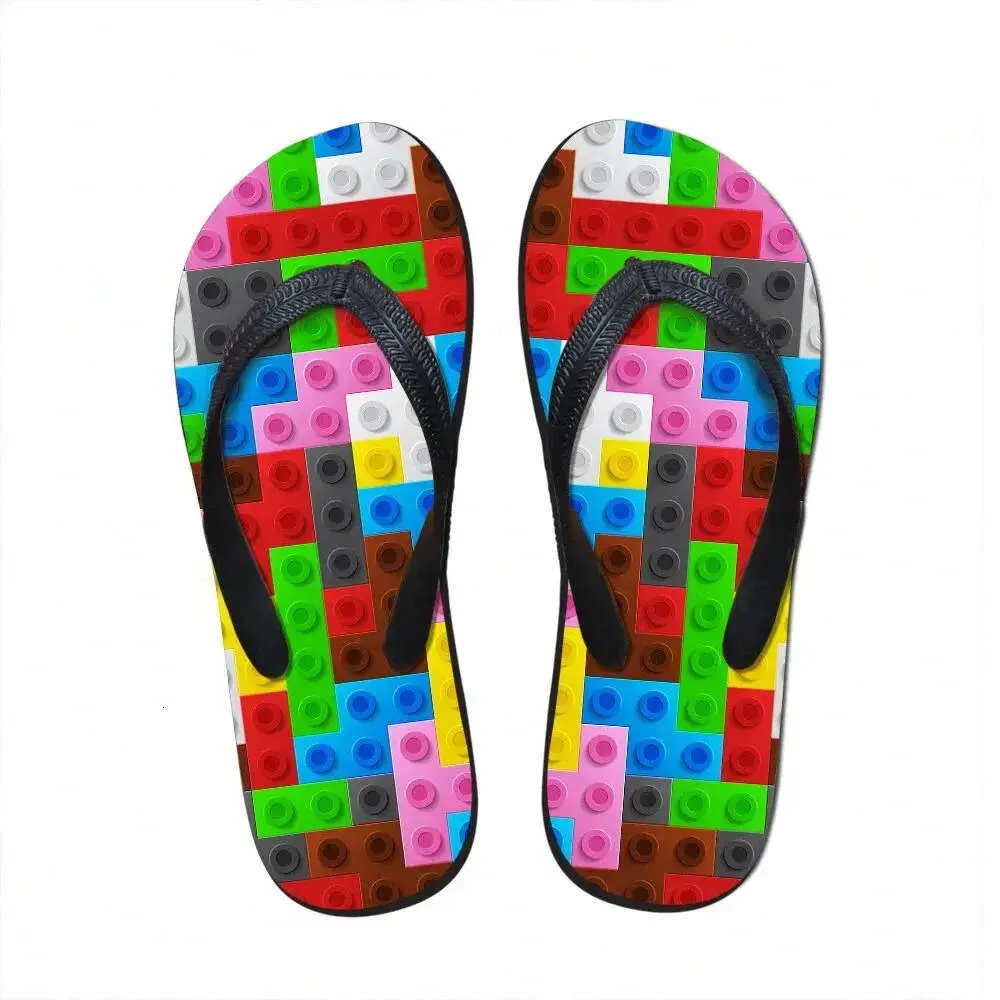 Тапочки квартиры Женские тапочки Slipper House Индивидуальная 3D Tetris Print Summer Fashion Beach Sandals для женщин -дам шлепанцы