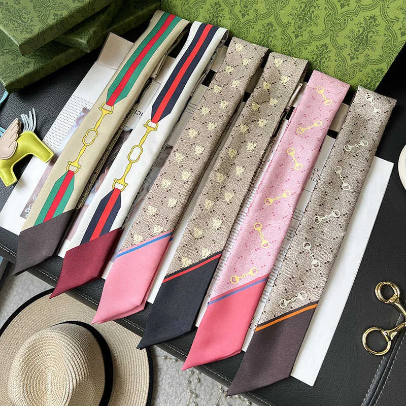 Woman Designer Silk Scarf Luxury Summer Scarves Scarf Silk Long Slim Narrow Tie Neck Scarf Mulberry Silk Double sided Binding Ribbon Old Flower Scarf