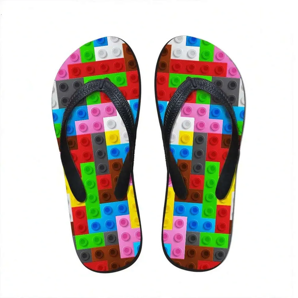 Тапоры квартир Женские туфли Slipper House Индивидуальная 3D Tetris Print Summer Fashion Beach Sandals для женщин -дам