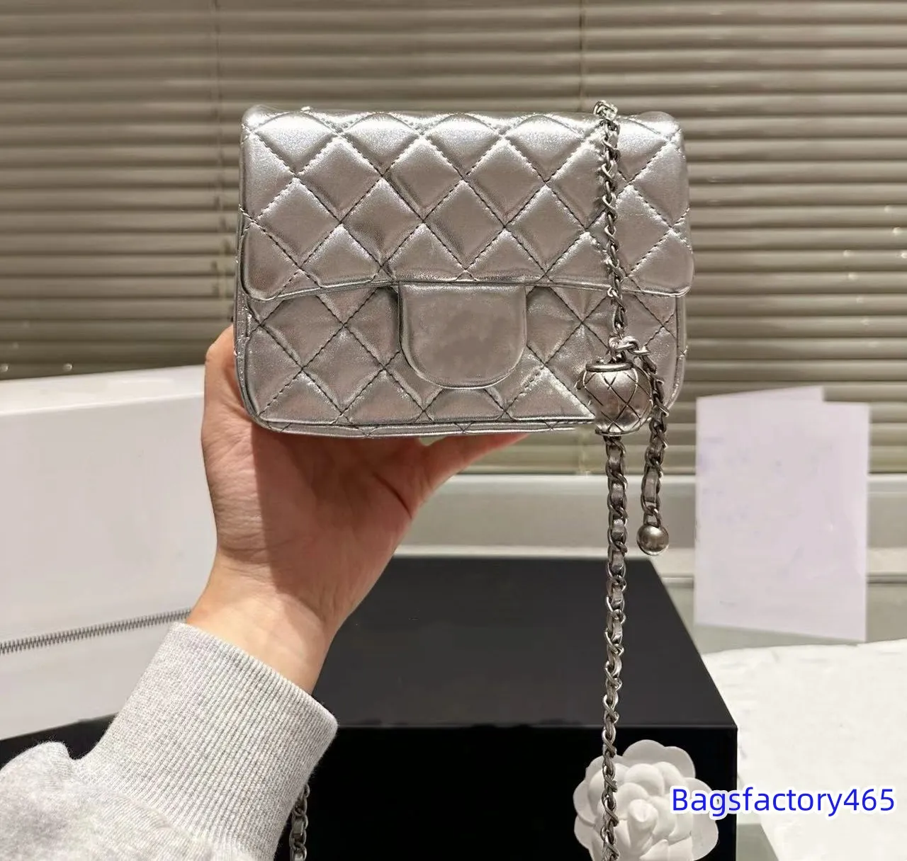 Womens Designer Purse Classic Mini Flap Square Quilted Lambskin Shoulder Bags Silver Crush Pearl Bead Ball Purse SHW Metal Hardware Crossbody Shoulder Handbags From 49 31 DHgate