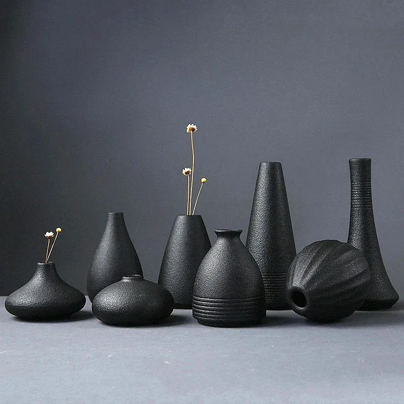 Ceramica nera piccola vaso decorazione domestica artigianato ornament semplicità giapponese 240513