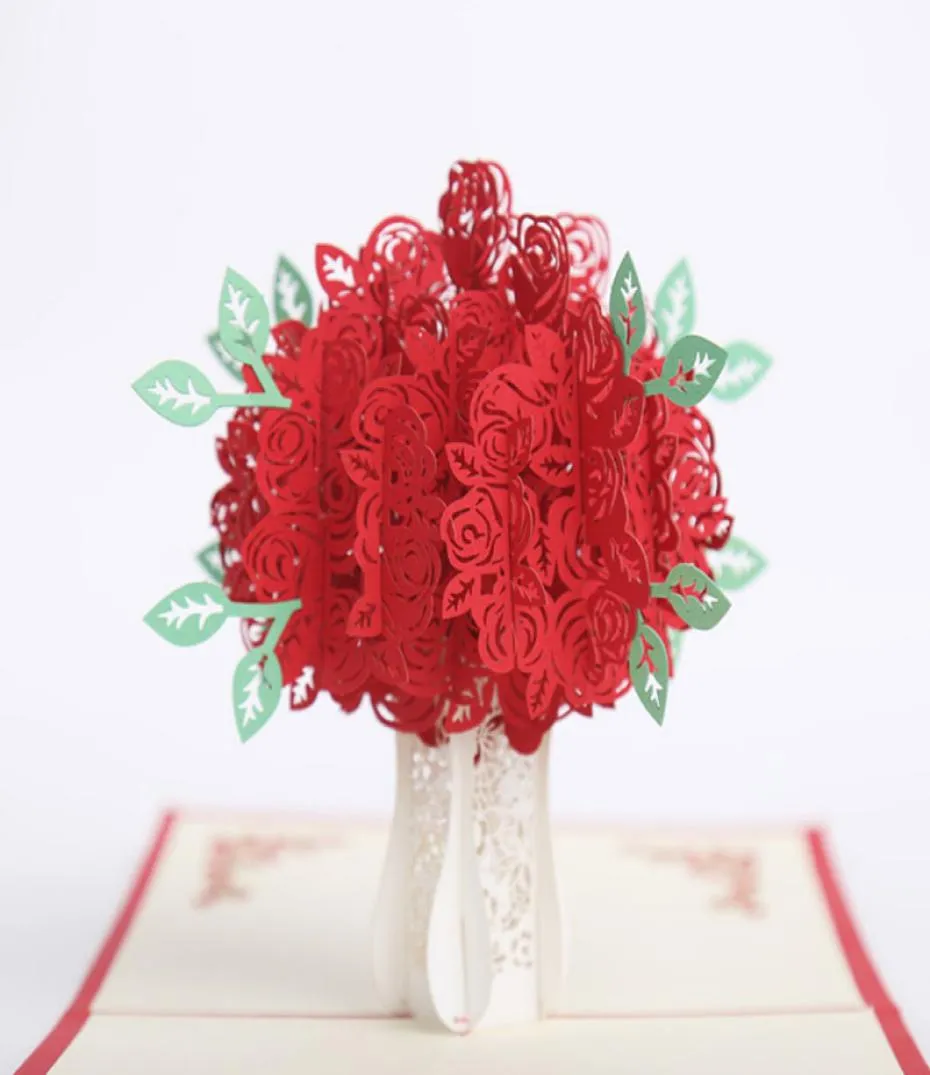 3D Pop -Up Flower Itming Cards Laser Cut Invitation Card na Valentine039s Dzień rocznicowy ślubny impreza Party 3046011