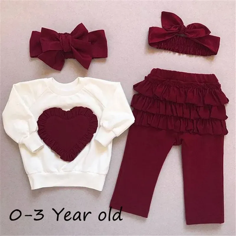 Rompers 3st Toddler Kids Baby Girl Spädbarnskläder Tshirt Top Ruffle Pants Outfit Set Tracksuit gratis frakt