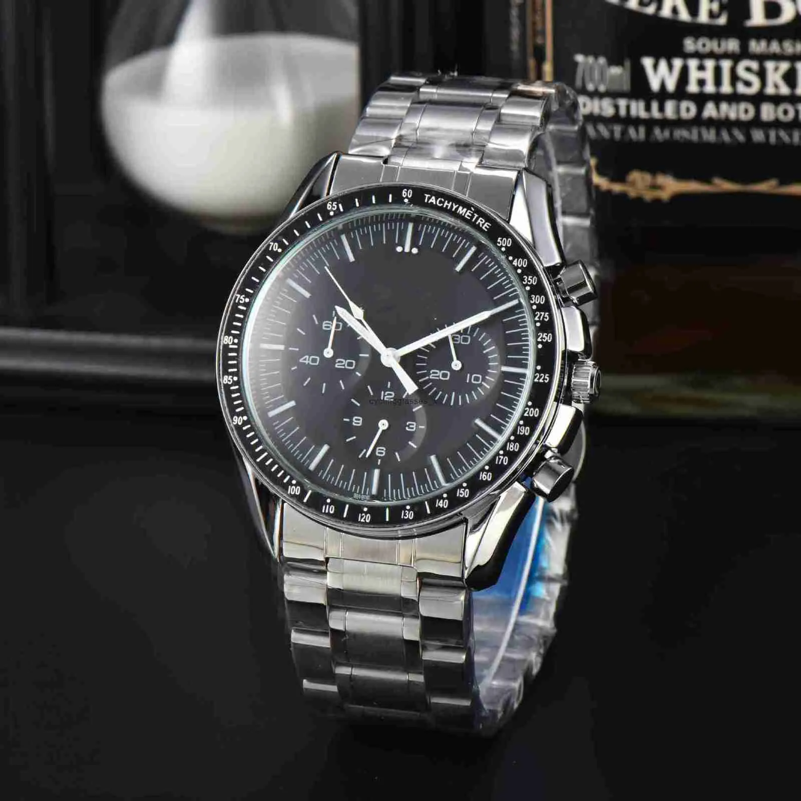 Super Lunar Overlord Series Multi functional Night Glow Quartz Mens Watch Alloy Stainless Steel Strap Classic