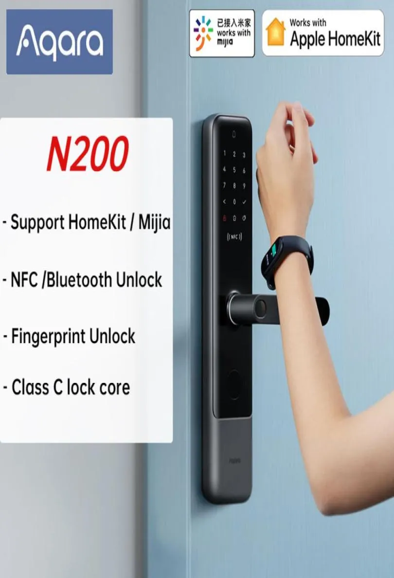 Aqara N200 Smart Door Lock 3D Mot de passe d'empreinte digitale NFC Déverrouillage Classe C Lock mécanique avec support de sonnette Mijia Apple Homekit 208736975