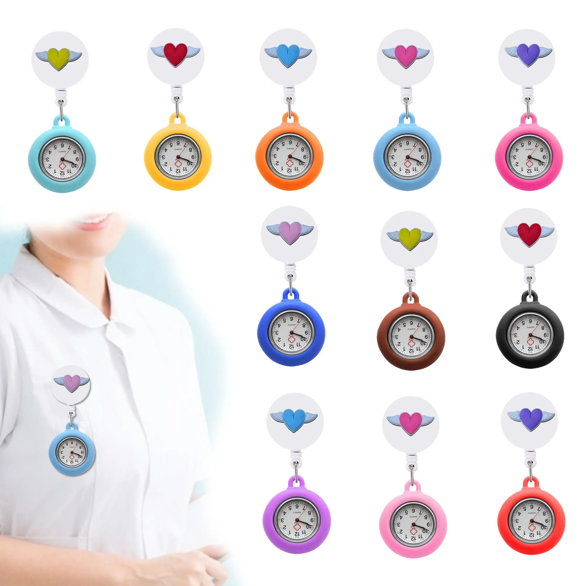 Other Watches Love Wings Clip Pocket Medical Hang Clock Gift Womens Nurse On Watch Quartz Brooch With Second Hand For Nurses Drop Deli Ot3Cy