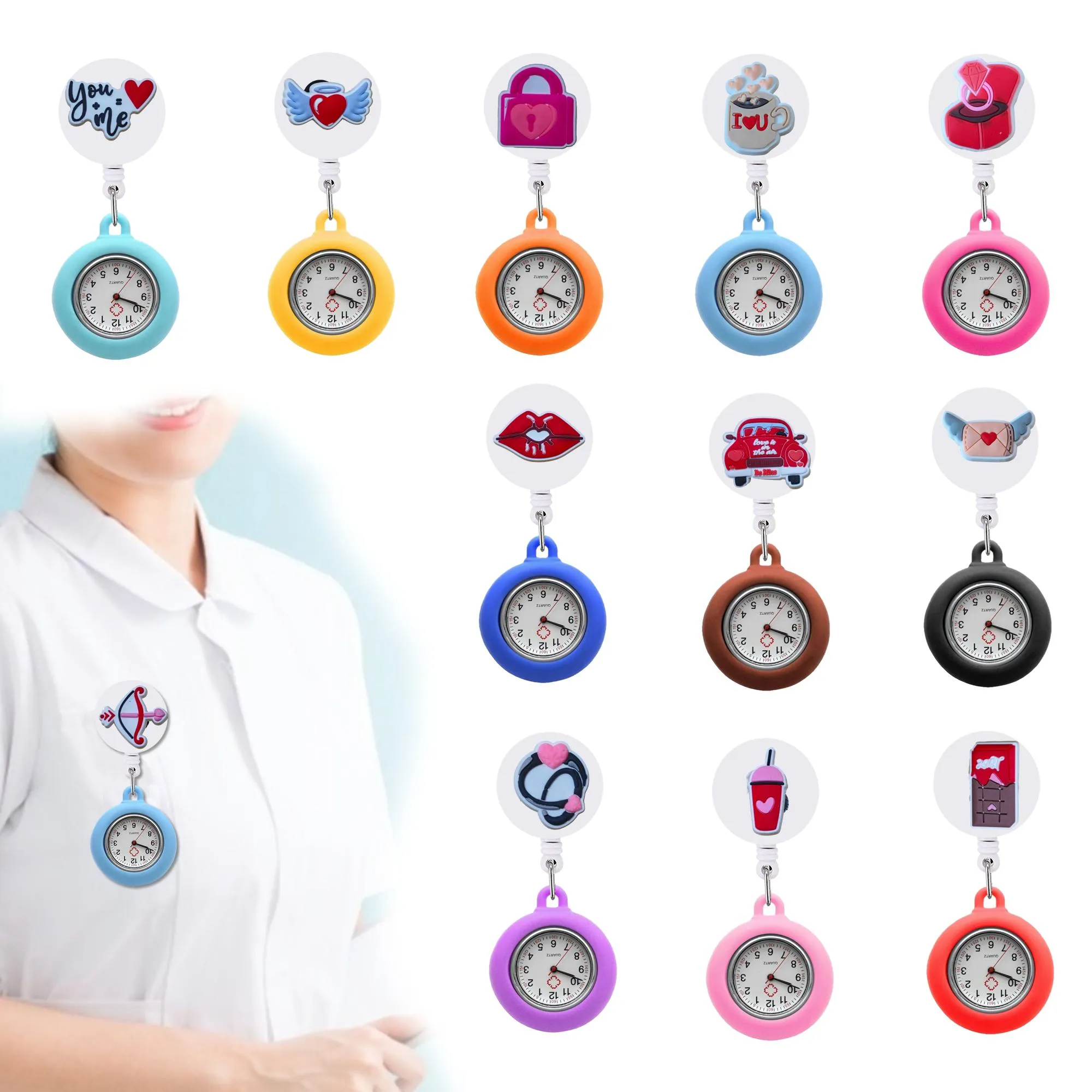 Zegarze dla dzieci Pink Walentynki klip klips kieszanka pielęgniarka na zegarek chowane na prezenty studenckie Lapel Fob z drugiej ręki OT7DT