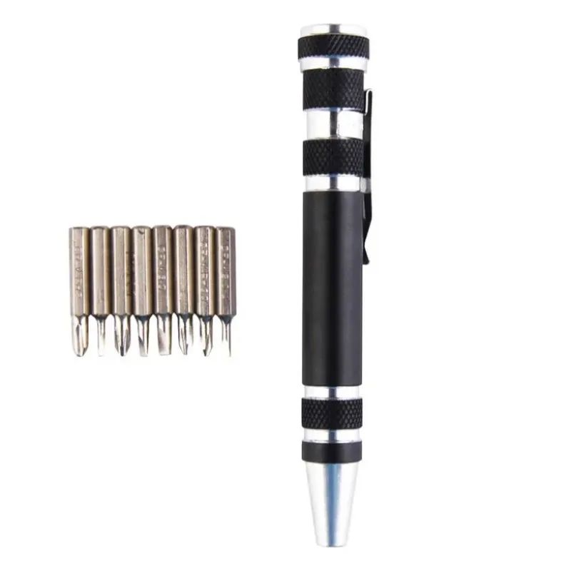 Hot Portable 8 I 1 Aluminium Pen Style SCREW DRIVER Multi-Tool Precision Mobiltelefonreparationsverktygssats Skruvmejseluppsättningar