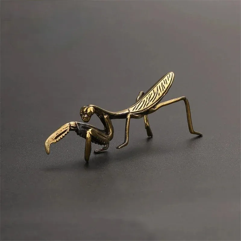 Copper Mantis Miniature Ornament Vintage Flower Pot Decoration Decorative Craft Accessories Tea Pet Antique 240513