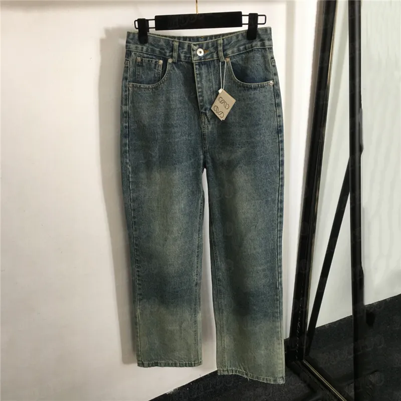Kvinnors designer jeans byxor tillbaka broderad brev denim byxa hög midja rak benbyxor för kvinnor
