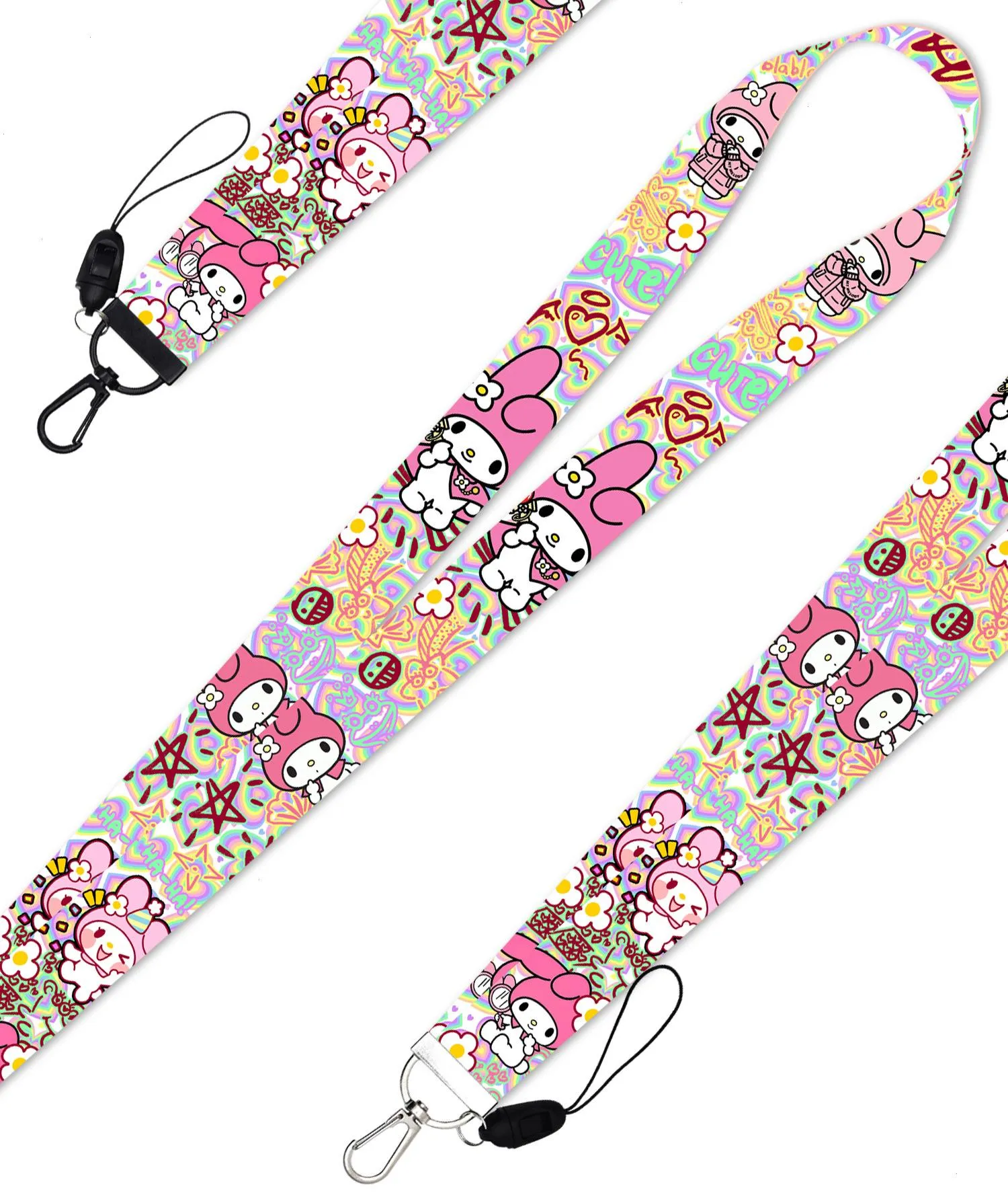 Flicka barndom söt vän Kuromi Melody Keychain ID Kreditkort Cover Pass Mobiltelefon Charm Nackband Badge Holder Keyring Accessories 1019