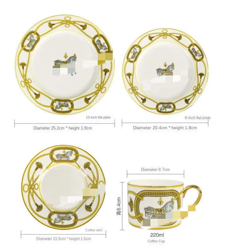 Top Luxury Bone China Western Food Plate Royal War Horse Series Hotel Western Food Western Cuisine Steak Plate Plate Dish Cup and Saucer