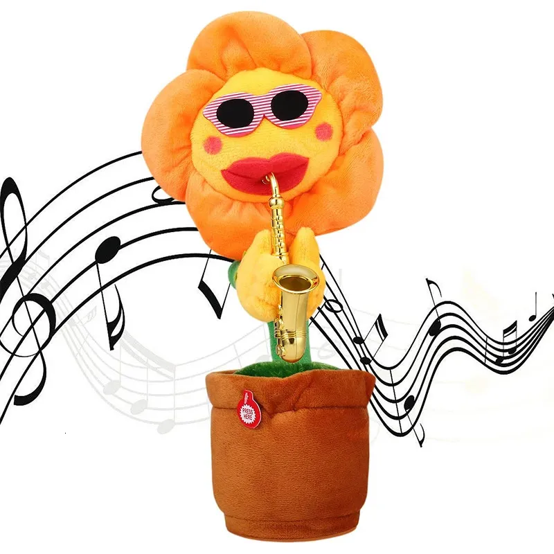 Musical Singing Dancing Toys 120 Songs Repeating Talking Record Speaking Sunflower Soft Plush Funny Creative Saxophone Kids Toy 240515