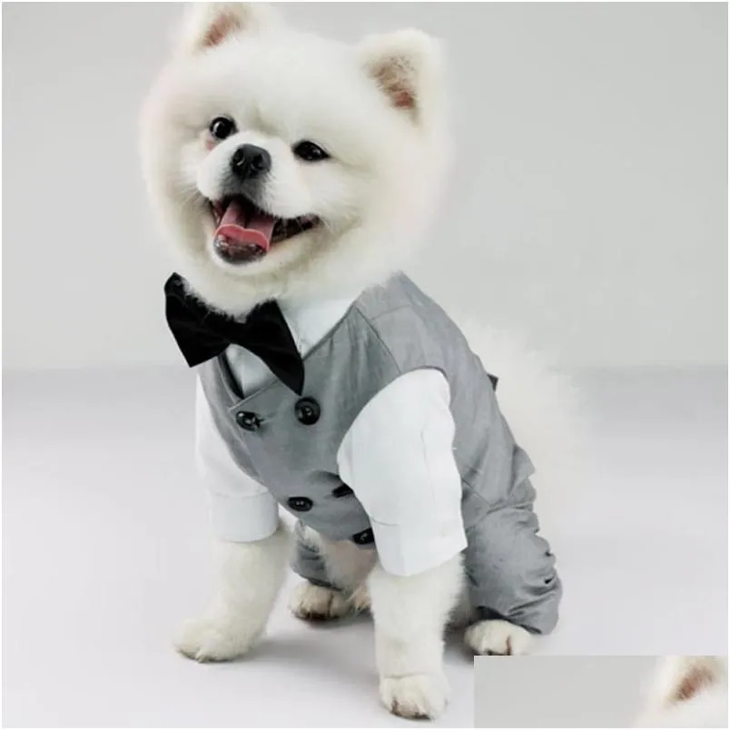 Dog Apparel Pet Wedding Birthday Party Costume Tuxedo Suit For Small Medium Large Breed Formal Vest With Bow Tie Gentleman Drop Deli Dhoy8