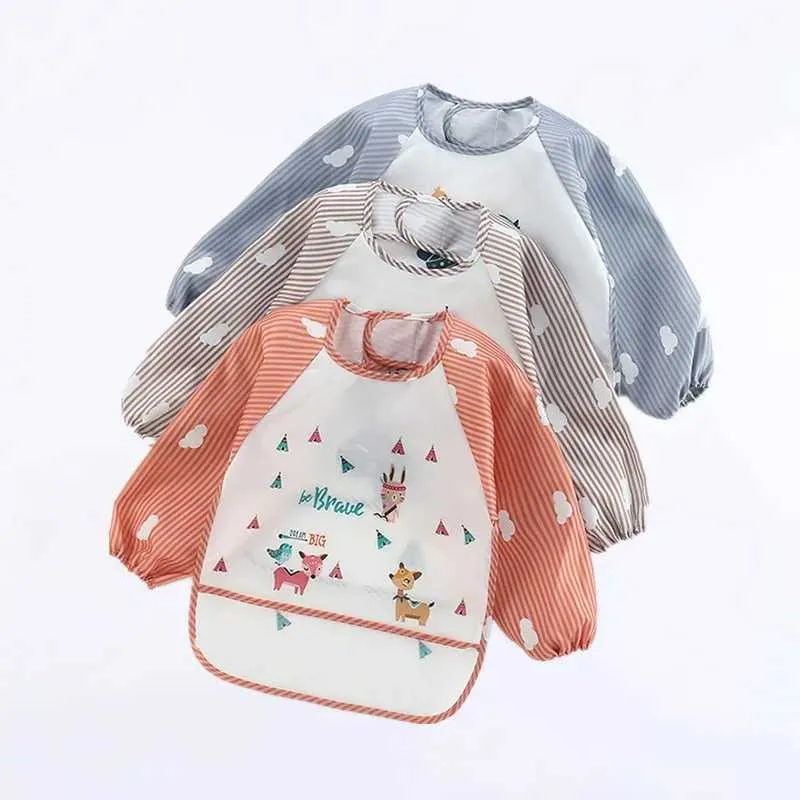 Bibben Burp Doeken Baby Bib Leuke kleurrijke cartoon waterdichte baby slabbetje baby voeding baby slabbetje stretch mouw pocket schort zelfvoeding baby 0-3YL240514