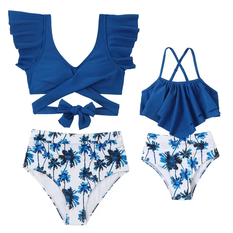 Mother-Daughter Swimwear Set: Printed High-Waisted Bikini