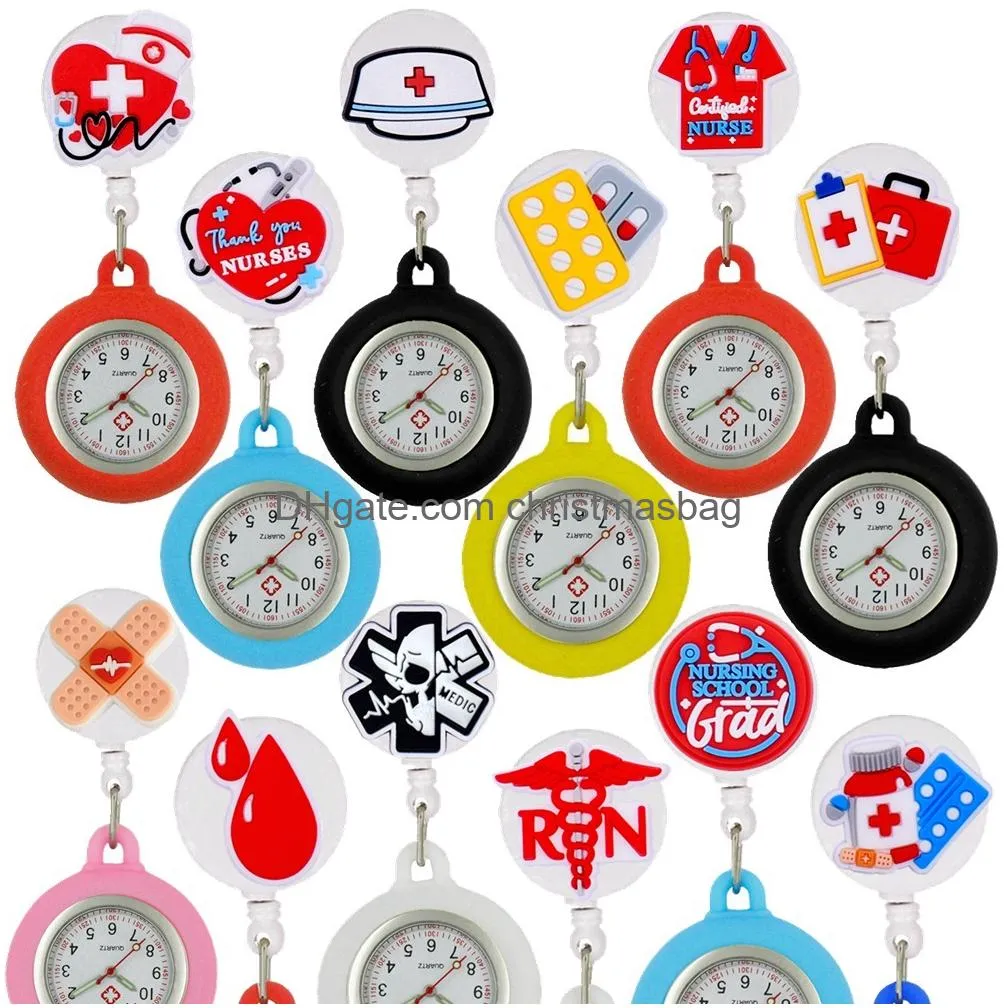 Party Favor Creative Medical S Cartoon Retractable Nurse Doctor Badge Reel Clip Fob Pocket Watches Hospital Nursing Care Clock Gift Dr Ot8Hk