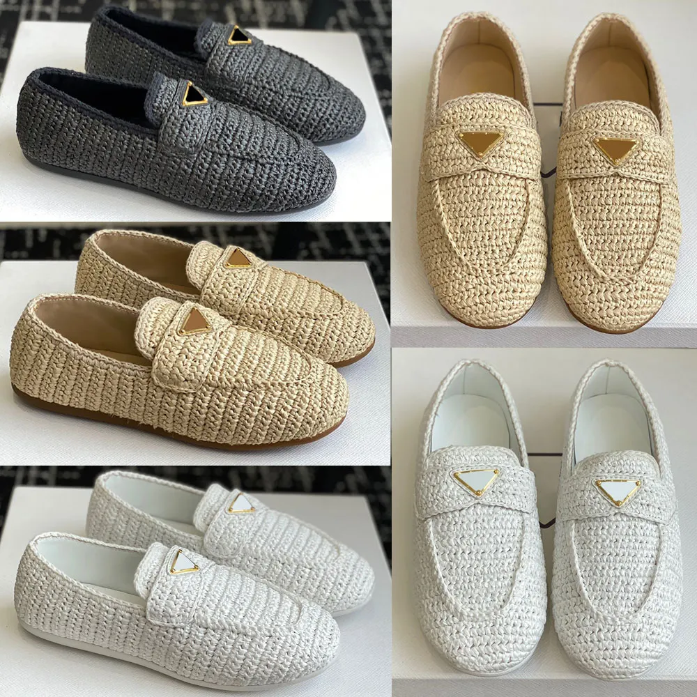 Crochet loafers natural loafer 1D437N designer loafer womens loafer luxury loafers casual loafers Flat Loafers raffia loafers Spring Summer Comfort