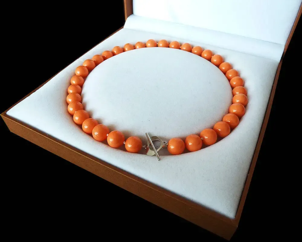 Halsband sällsynta enorma 12mm South Sea Orange Shell Pearl Necklace Heart Clasp 18 ''