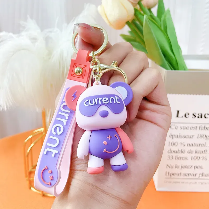 Cute Anime Keychain Charm Netflix Colorblocked Lightning Bear Key Ring Doll Couple Students Personalized Creative Valentine`s Day Gift UPS