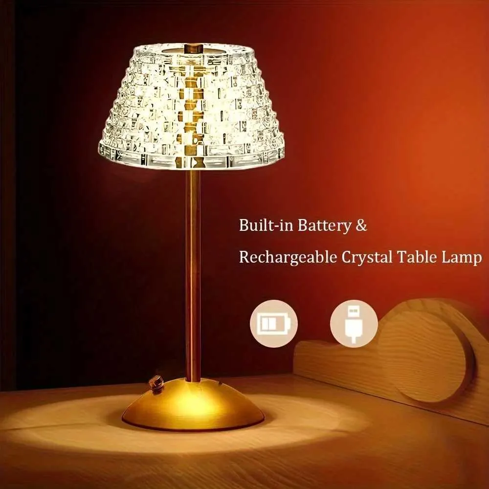 Table Lamps Portable Crystal LED Table Lamp 3-Levels Brightness Desk Lamp 3 Color Touch Control Rechargeable Lamp Night Light Dining Lamp