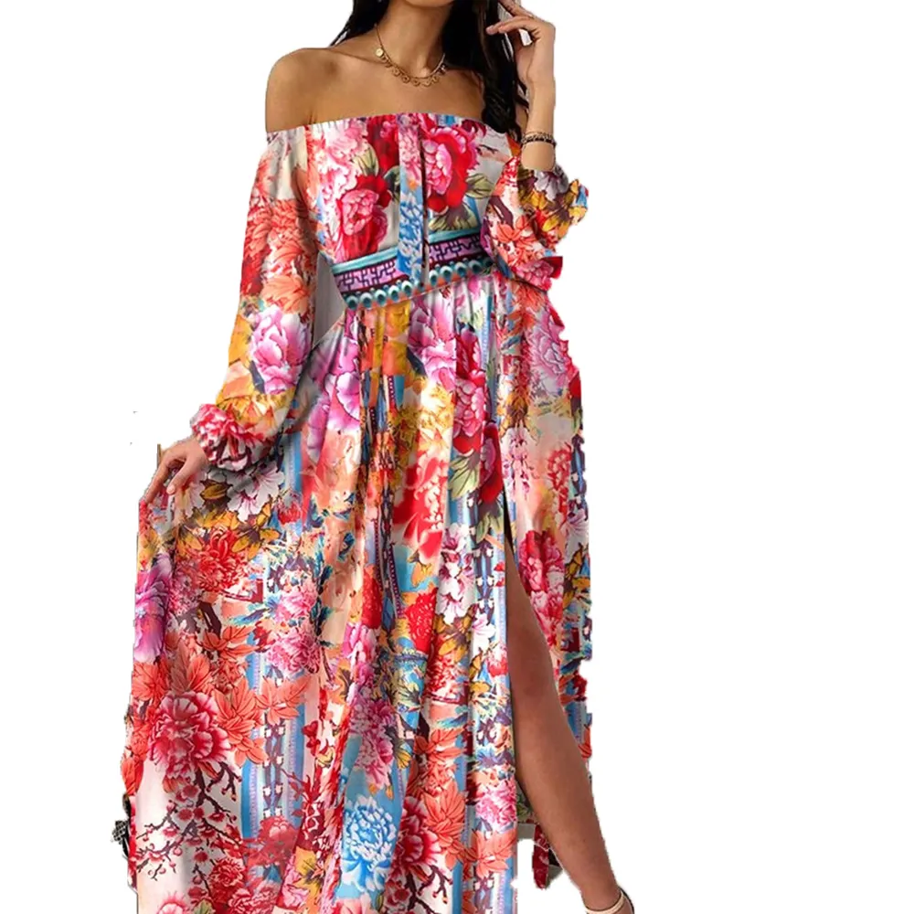 Formele jurk avondjurken elegante bloemenjurk vintage jurken zomer slash nek paisley print kim kardashian stijl middelste taille jurken voor vrouw feestdress