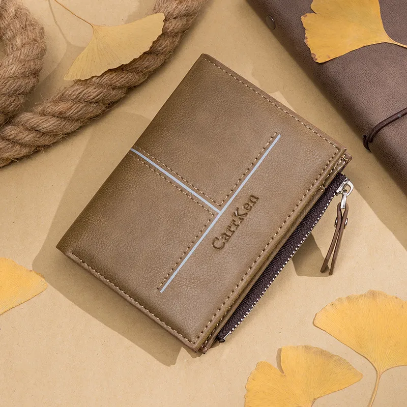 DHgate Carrken Mens Retro Multifunctional Leather Wallet with Vertical Zipper Bags Luggage Accessories