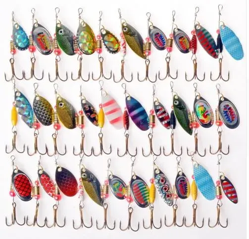 Lures Hot 30pcs/lot Spinners Fishing Lure Mixed color/Size/Weight Metal Spoon Lures hard bait fishing tackle Free Shipping Atificial