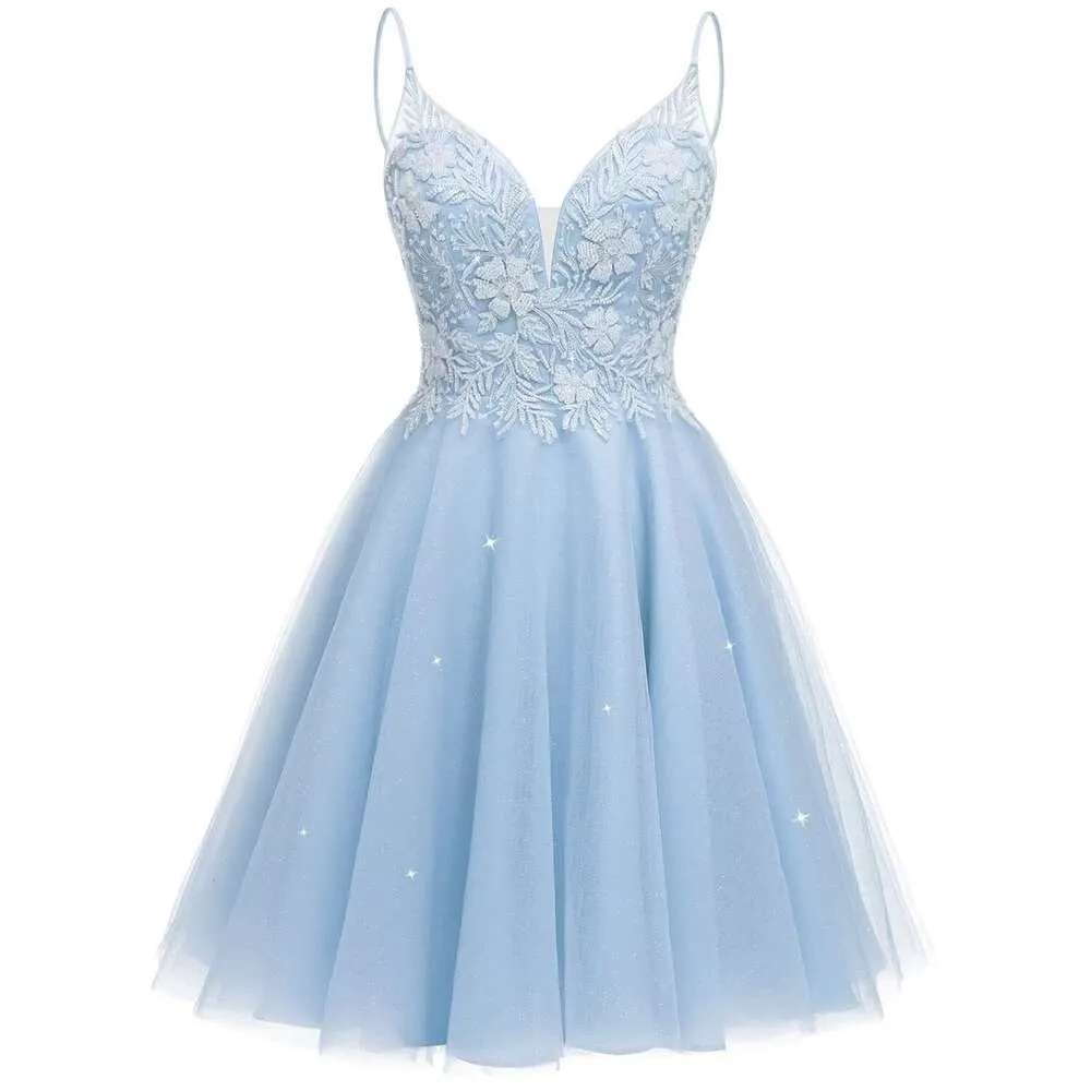 Sparkly Tulle Homecoming Short Lace Prom -klänningar för tonåringar Mini Tail Dress Prom Amz