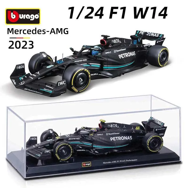 Diecast Model Cars Bburago 1 24 Mercedes AMG F1 Team W14 2023 Stor specialutgåva #44 Hamilton Alloy Car Model Formula Racing Die Cast Toys