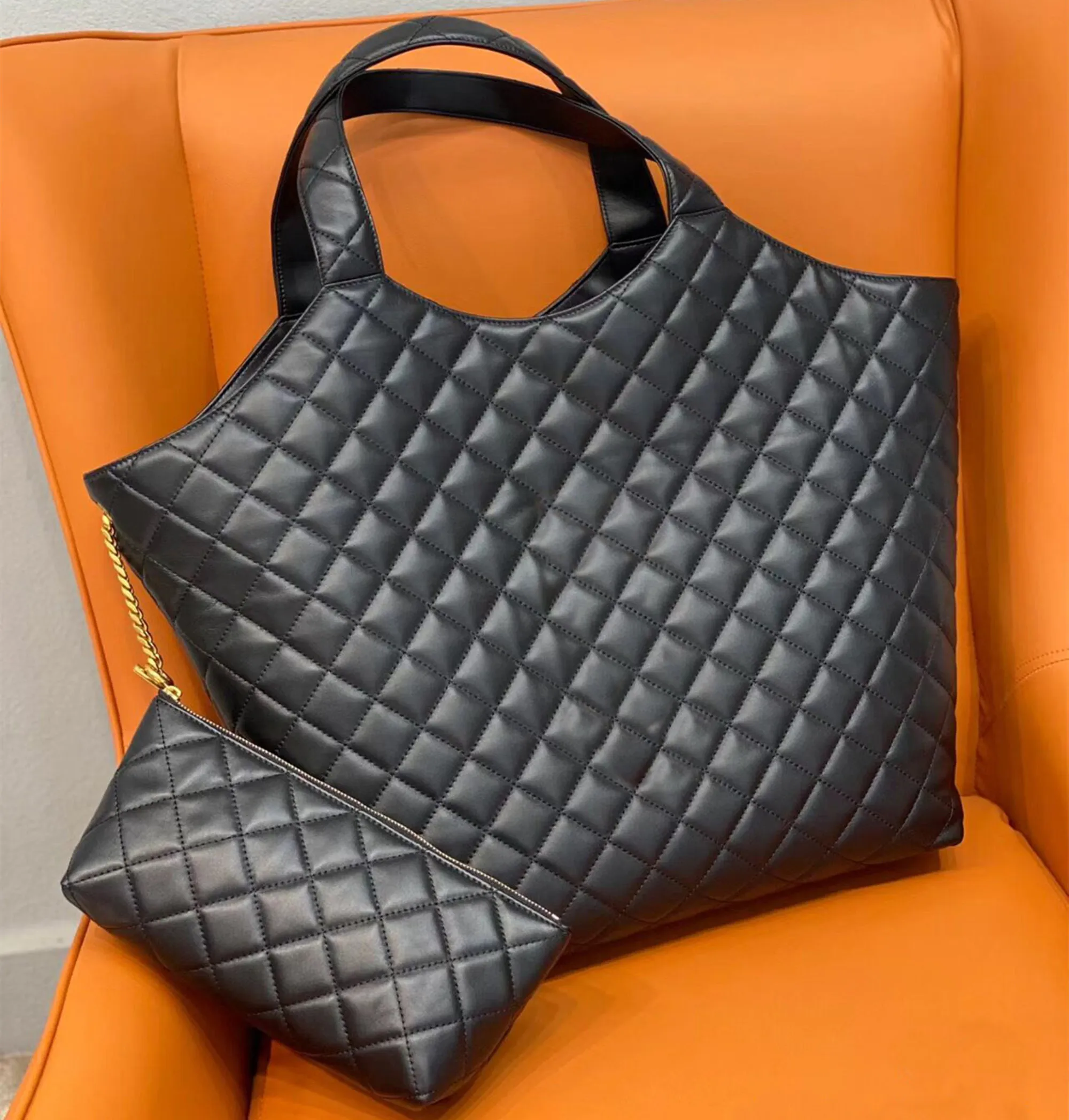 Designer black leather tote bag hot sale