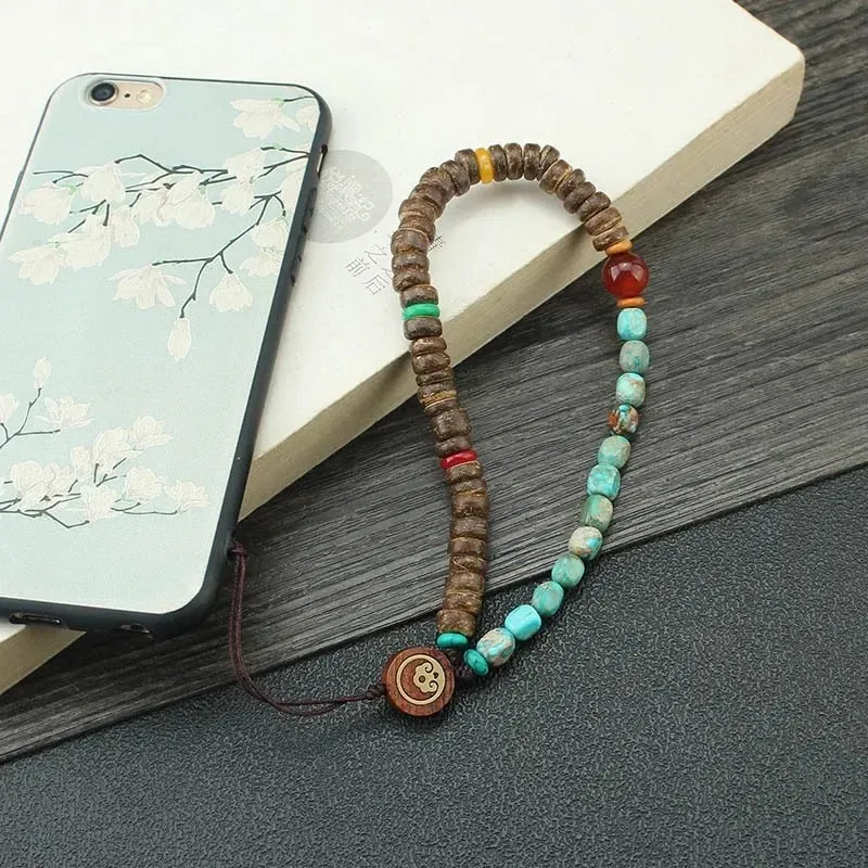 Mobile Phone Hanging Rope, Coconut Slice, Shoushan Stone Short Beaded Mobile Phone Chain, Detachable Chinese Style Wrist Rope, A