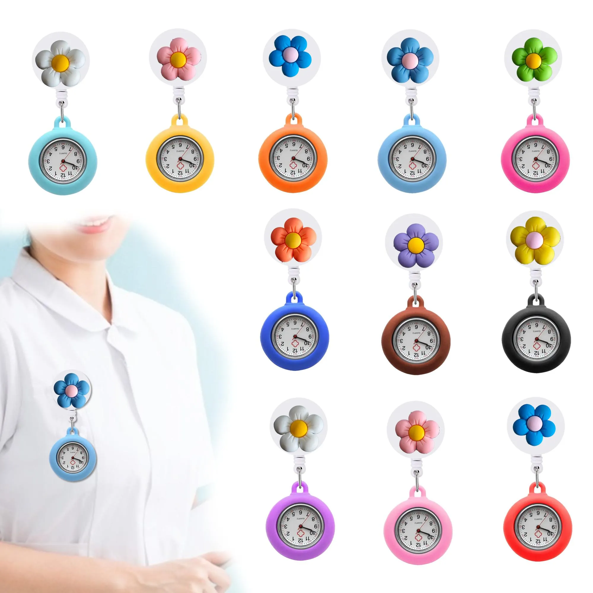 その他の時計フローレットクリップポケット格納式デジタルフォブ時計ギフトブローチ医療従事者のための看護師の看護師の時計