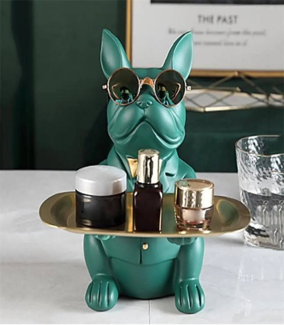 Nordic French Bulldog Sculpture Dog Statue Jewelry Storage Table Decoration Gift Belt Plate Glasses Tray Home Art Statue 2107273200190
