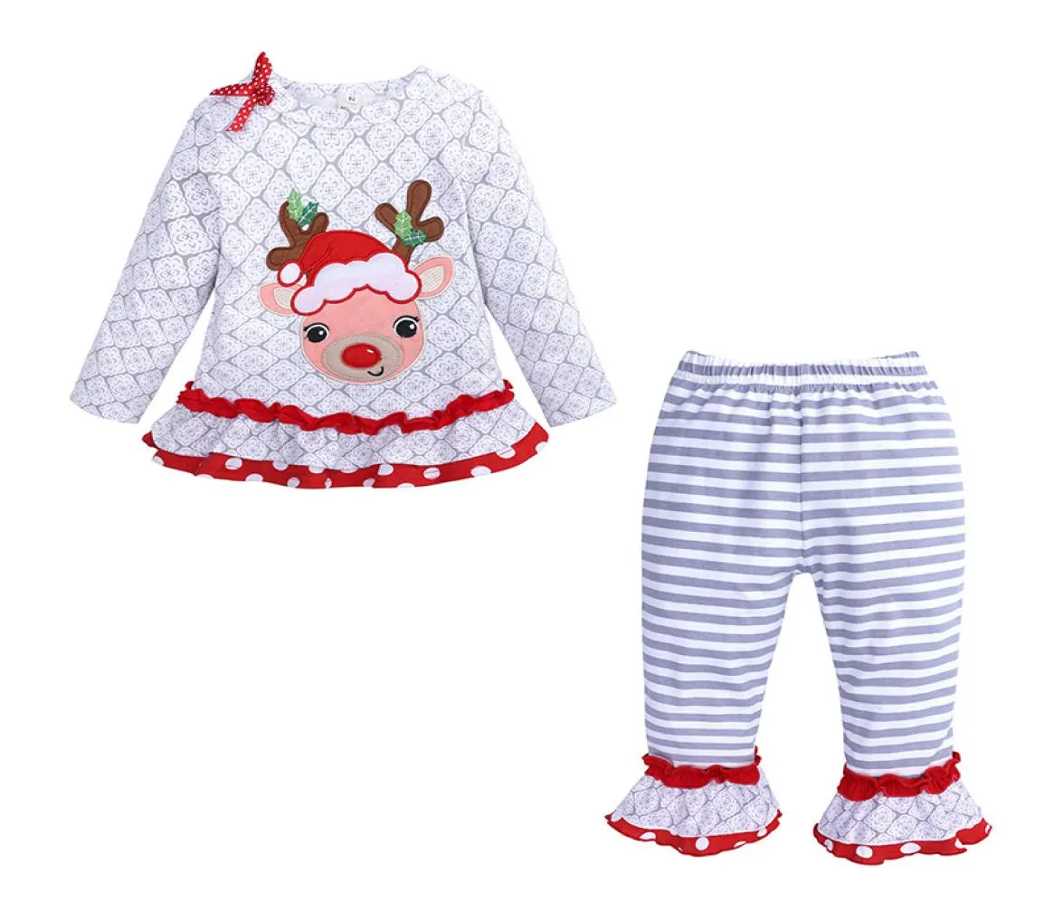 Christmas Children039s Clothing Conjunto de roupas para bebês Garotas Mangas de manga longa Calças de listras Top Set Set Ano Novo Christmas Children2647716